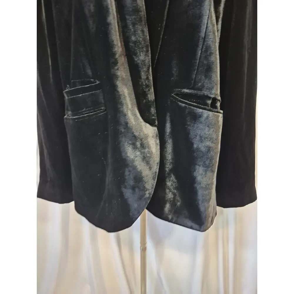 Garnet Hill Velvet Silk Blend Blazer Black Front Pockets US 14
